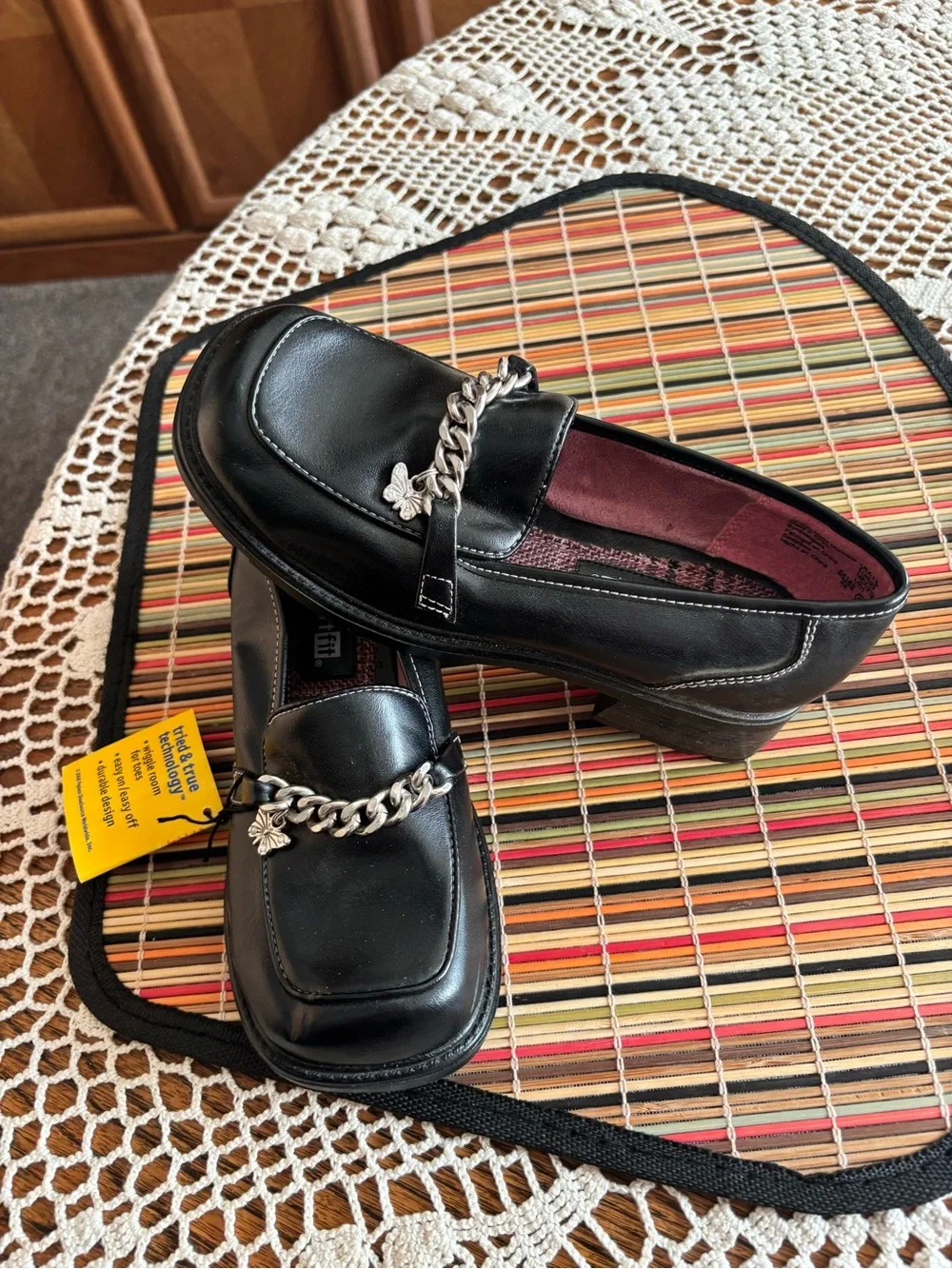smartfit Black Chain-Trim Girls' Slip-On Loafers